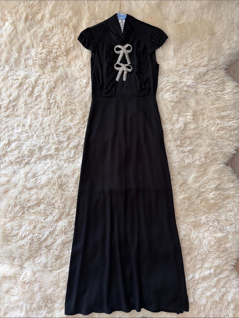 Self-Portrait Black Maxi Dress with Embellished Bow Detail Size 4